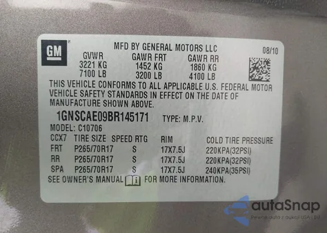 2011 Chevrolet Tahoe Ls z USA, uszkodzony, nr VIN 1GNSCAE09BR145171